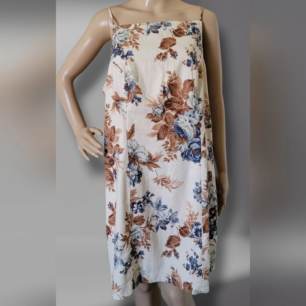 Abercombie & Fitch Linen Floral Slip Dress Square Neck Floral XL - Picture 2 of 8